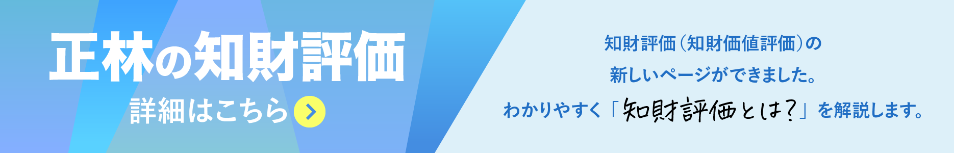 「正林の知財評価」の詳細はこちら→知財評価（知財価値評価）の新しいページができました。わかりやすく「知財評価とは？」を解説します。